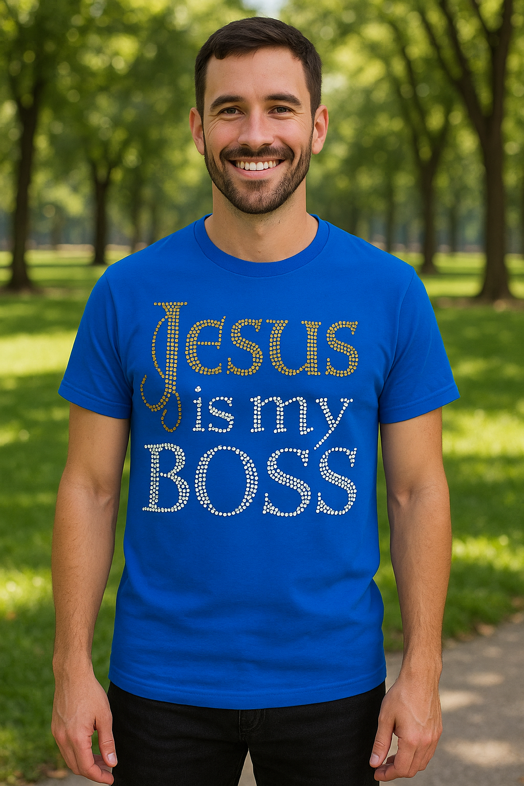 Jesus is my boss rhinestone design