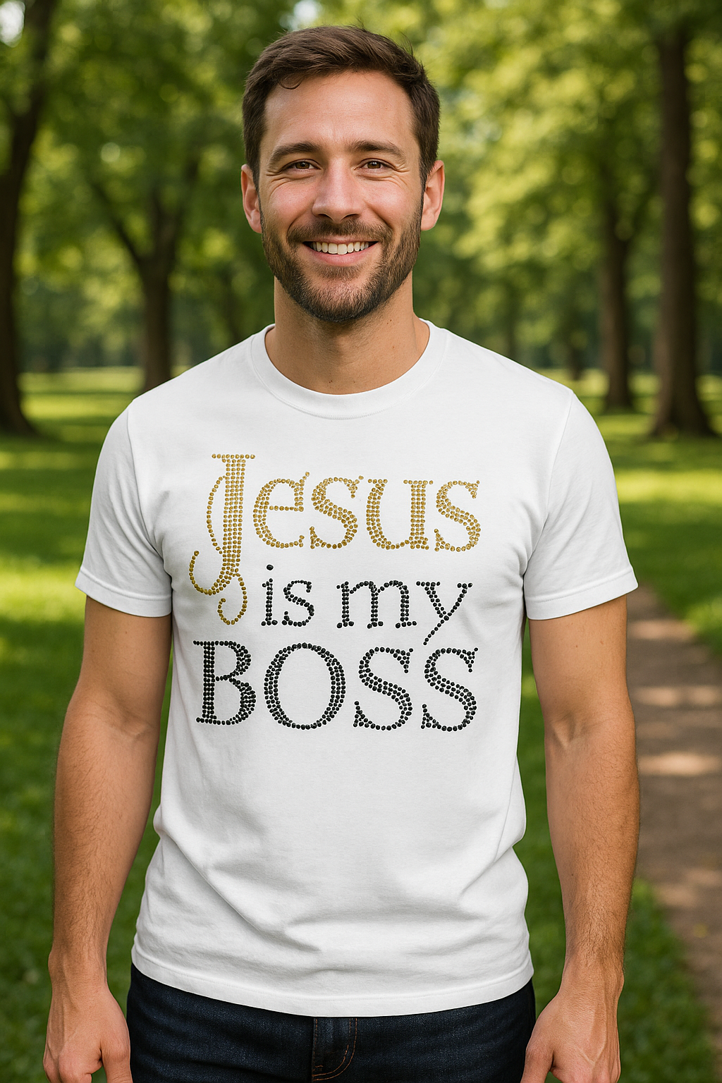 Jesus is my boss rhinestone design