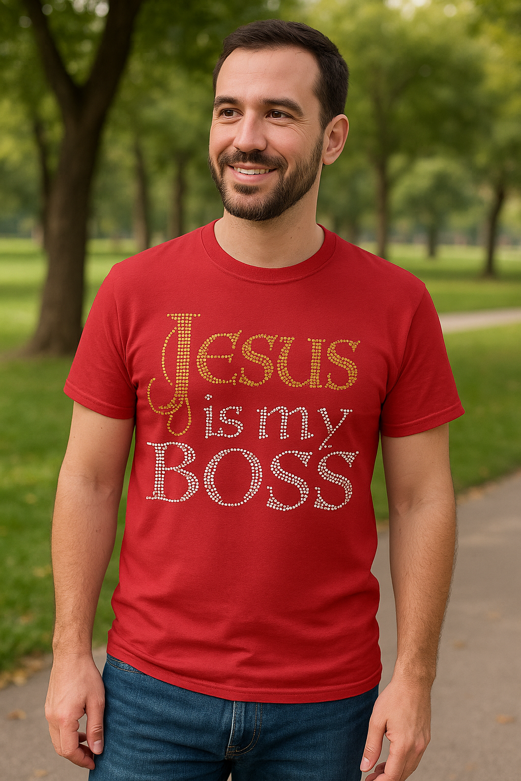 Jesus is my boss rhinestone design