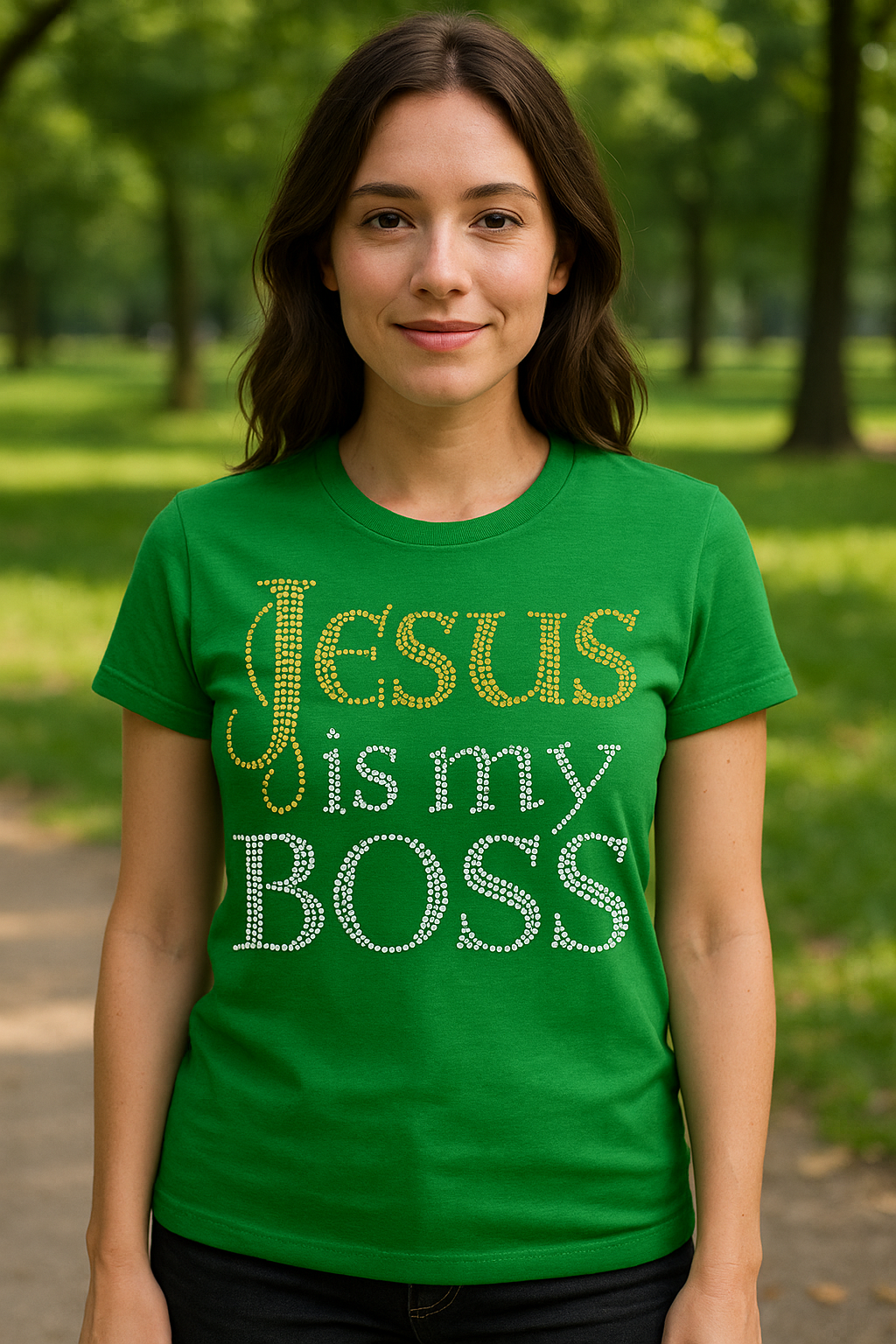 Jesus is my boss rhinestone design