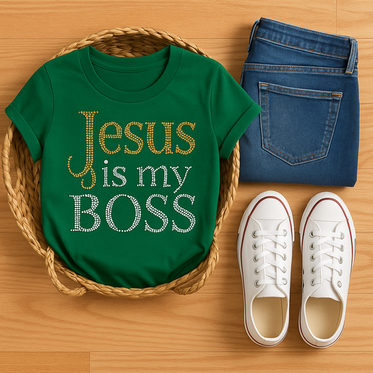 Jesus is my boss rhinestone design