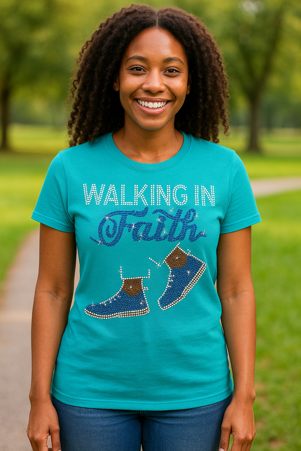 Walking in Faith rhinestone t-shirt
