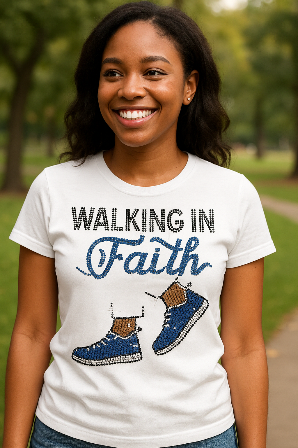 Walking in Faith rhinestone t-shirt