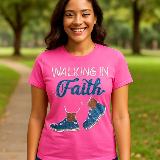 Walking in Faith rhinestone t-shirt