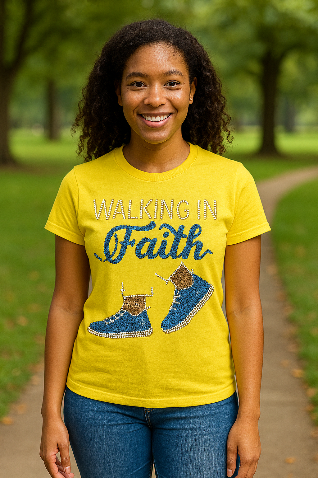 Walking in Faith rhinestone t-shirt