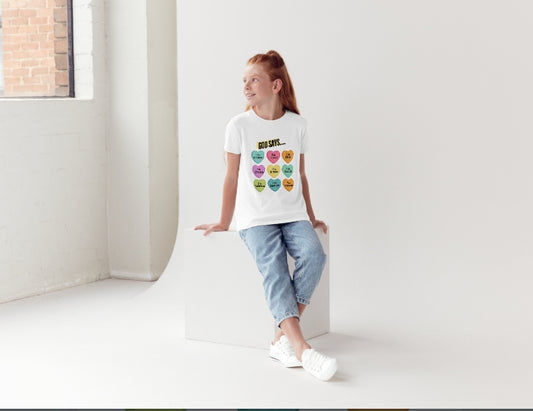 kids affirmation tee. GOD SAYS