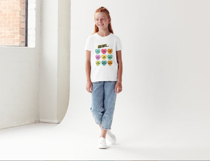 kids affirmation tee. GOD SAYS